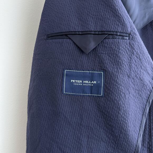 Peter Millar Blazer 44 Navy Crown Crafted Seersucker Sport Coat Jacket Unstructu - Picture 8 of 13